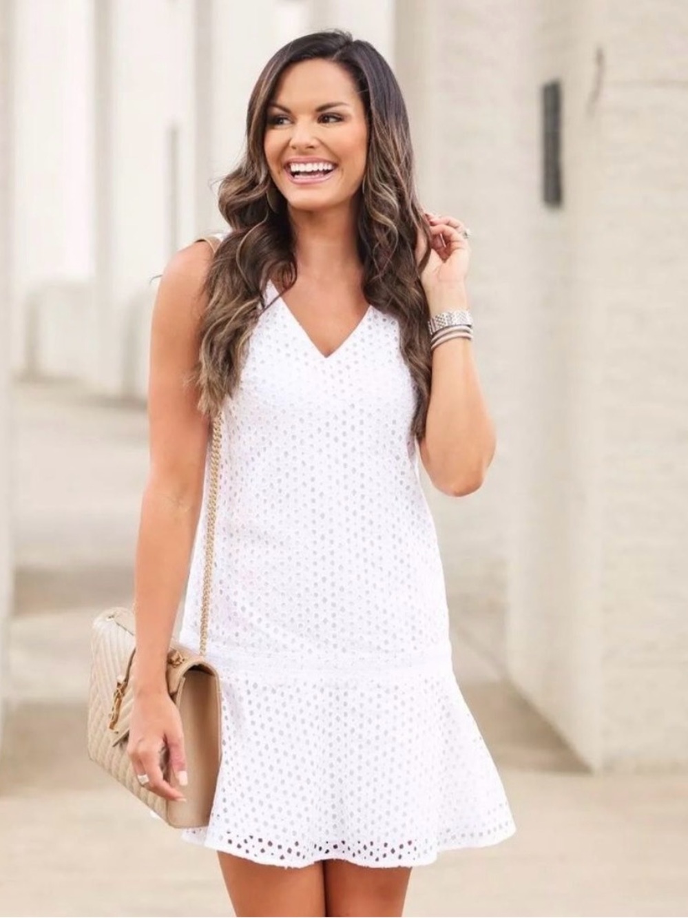 Banana Republic White cotton eyelet dropped waist dress